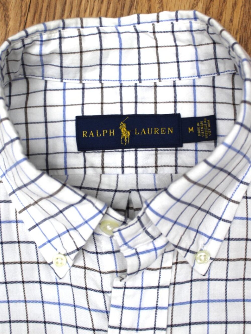 POLO RALPH LAUREN REGULAR FIT 100% COTTON SHIRT WHITE, BLUE & TAUPE MEDIUM, M - Picture 3 of 4